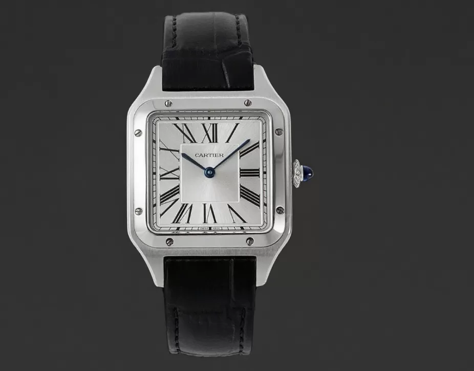 Santos Dumont Black Calf Leather SS/LE Silver Dial AF Quartz - Image 2