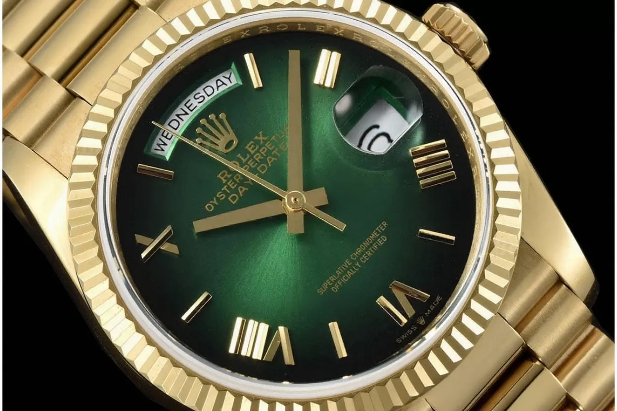 DayDate 128238 36mm YG/YG Green/Rmn QF V3 VR3255(Gain Weight) - Image 3