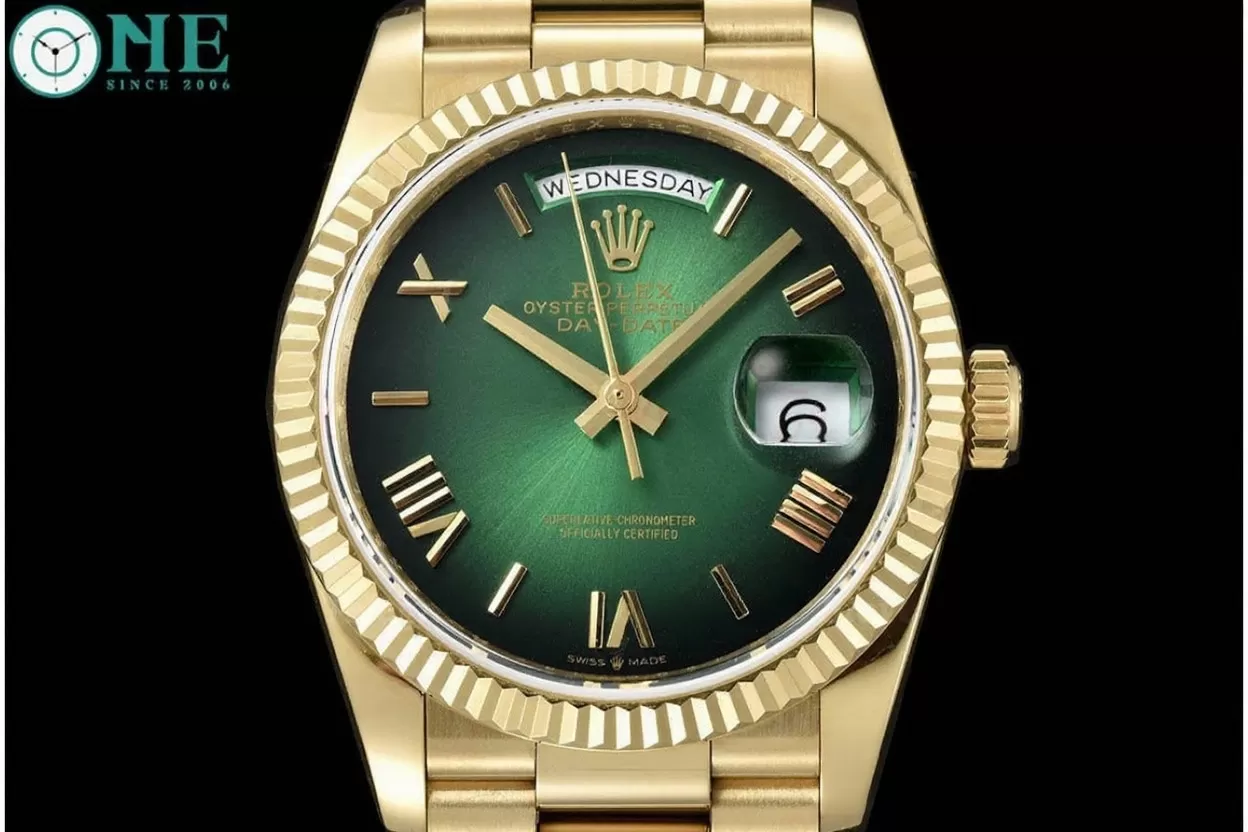 DayDate 128238 36mm YG/YG Green/Rmn QF V3 VR3255(Gain Weight) - Image 2