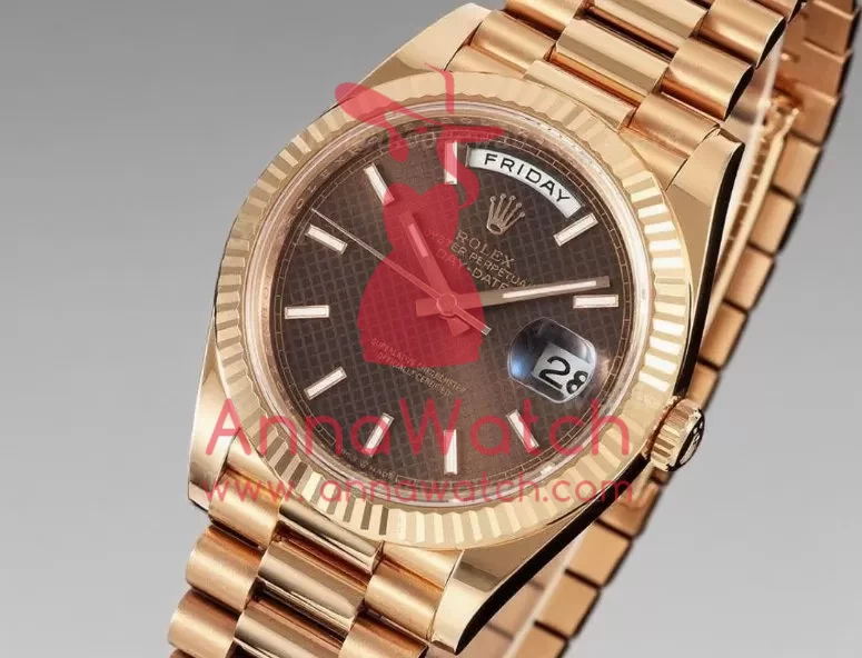 DayDate 228235 40mm RG/RG Brown Textured/Stk THBF V3 SH3255(Tungsten Heavy Version)