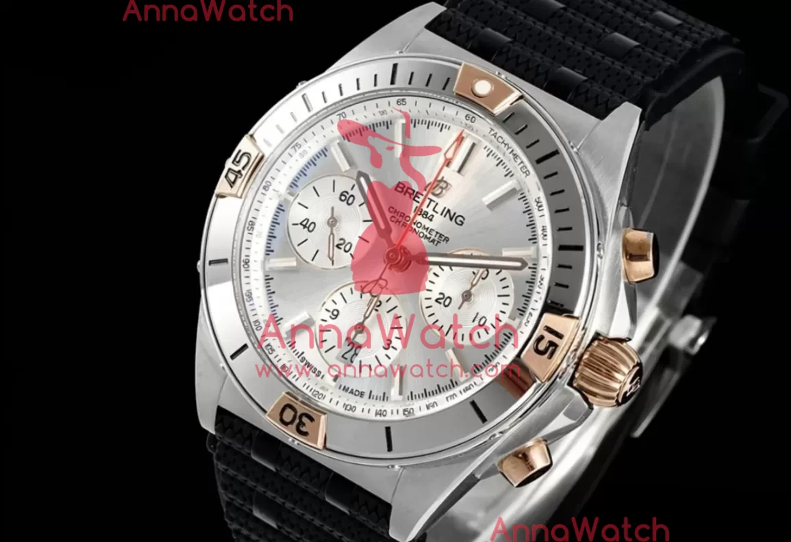Chronomat B01 42MM RG Silver Dial on Rouleaux Rubber Strap TF A7750